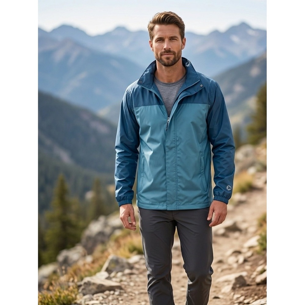 Outdoor Ventures Hiking Rain Jacket Windbreaker‎ Sealed Seams Blue Small
